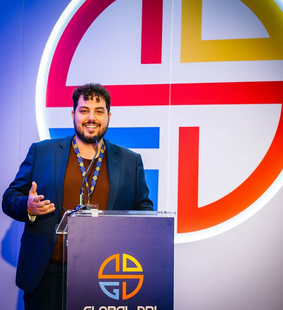 Brayon Pieske, Trust Carbon founder and CEO, delivering the keynote at the Global DPI Summit 2025 on how Digital Public Infrastructure democratizes the voluntary carbon market for smallholder farmers